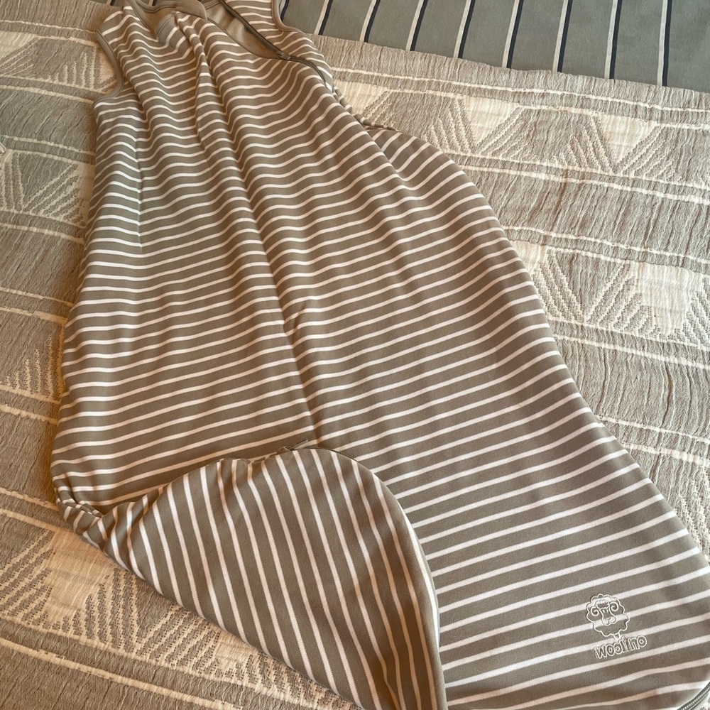 Woolino 4 Season Gray and White Striped Sleep Sack